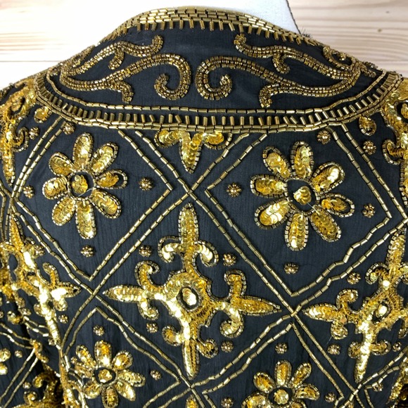 Vtg Scala Beaded Sequin Jacket Womens PM Gold 100% Silk Cropped Bolero Glam - Picture 7 of 13